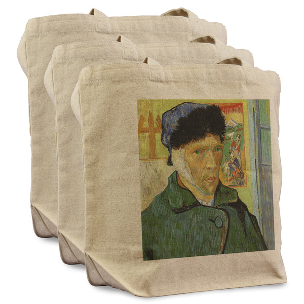 Custom Van Gogh's Self Portrait with Bandaged Ear Reusable Cotton Grocery Bags - Set of 3