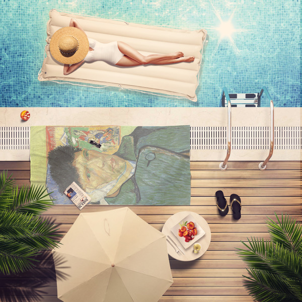 Van Gogh's Self Portrait with Bandaged Ear Beach Towel - Lifestyle at Pool