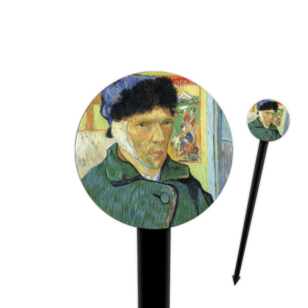 Custom Van Gogh's Self Portrait with Bandaged Ear 4" Round Plastic Food Picks - Black - Single Sided
