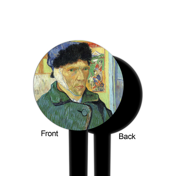 Van Gogh's Self Portrait with Bandaged Ear Black Plastic 4" Food Pick - Round - Single Sided - Front & Back