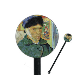Van Gogh's Self Portrait with Bandaged Ear 5.5" Round Plastic Stir Sticks - Black - Single Sided