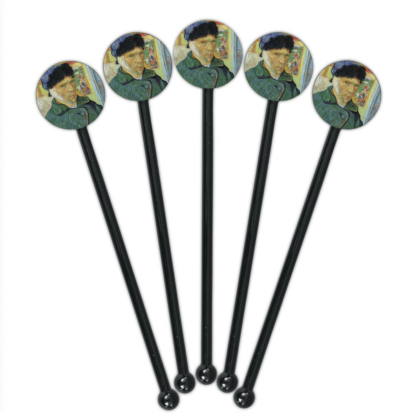 Van Gogh's Self Portrait with Bandaged Ear Black Plastic 5.5" Stir Stick - Round - Fan View