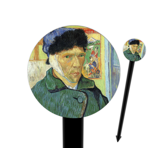 Custom Van Gogh's Self Portrait with Bandaged Ear 6" Round Plastic Food Picks - Black - Single Sided