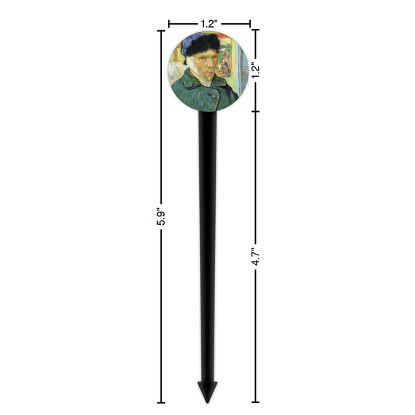 Van Gogh's Self Portrait with Bandaged Ear Black Plastic 6" Food Pick - Round - Dimensions