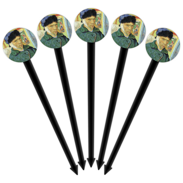 Van Gogh's Self Portrait with Bandaged Ear Black Plastic 6" Food Pick - Round - Fan View