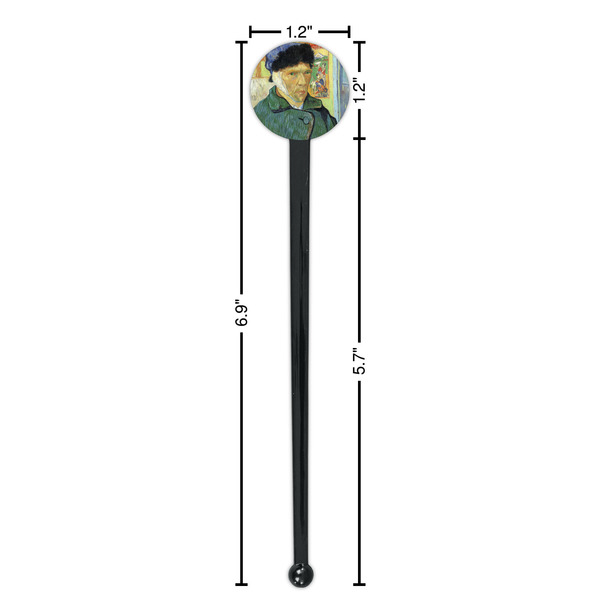 Van Gogh's Self Portrait with Bandaged Ear Black Plastic 7" Stir Stick - Round - Dimensions