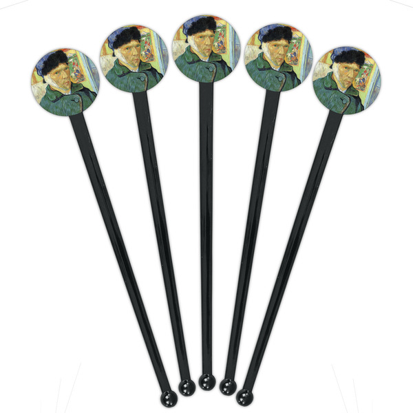 Van Gogh's Self Portrait with Bandaged Ear Black Plastic 7" Stir Stick - Round - Fan View