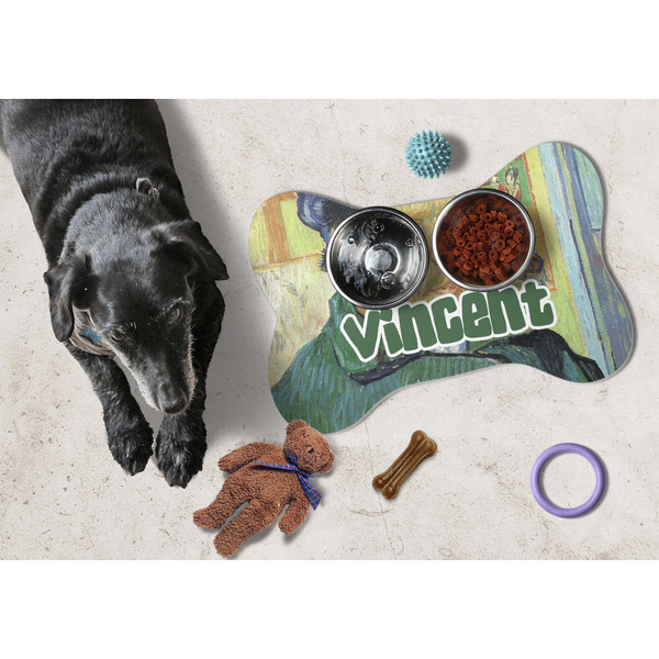 Van Gogh's Self Portrait with Bandaged Ear Bone Shaped Mat w/ Food & Water