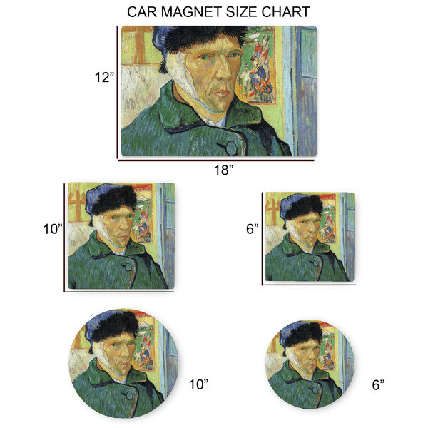 Van Gogh's Self Portrait with Bandaged Ear Car Magnets - SIZE CHART