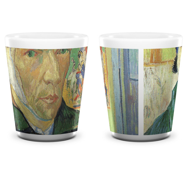 Van Gogh's Self Portrait with Bandaged Ear Ceramic Shot Glass - White - Front & Back