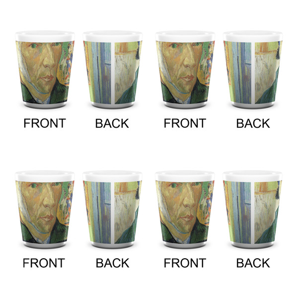 Van Gogh's Self Portrait with Bandaged Ear Ceramic Shot Glass - White - Set of 4 - Front & Back