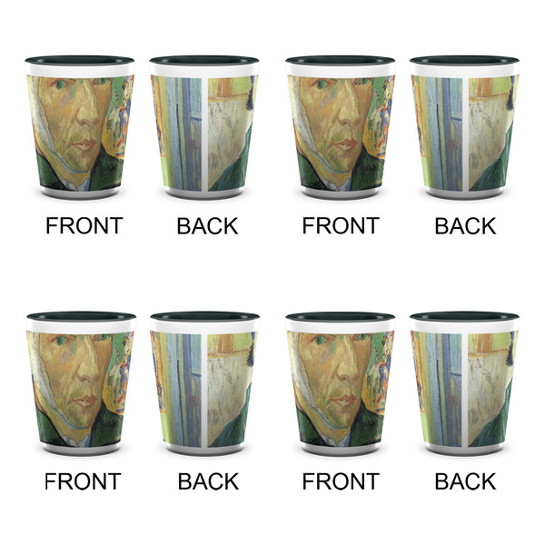 Van Gogh's Self Portrait with Bandaged Ear Ceramic Shot Glasses - Two Tone - Set of 4 - Front & Back