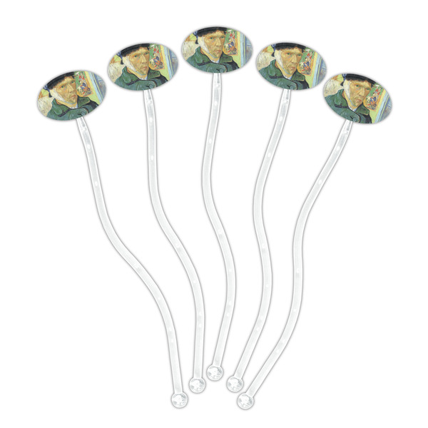 Van Gogh's Self Portrait with Bandaged Ear Clear Plastic 7" Stir Stick - Oval - Fan