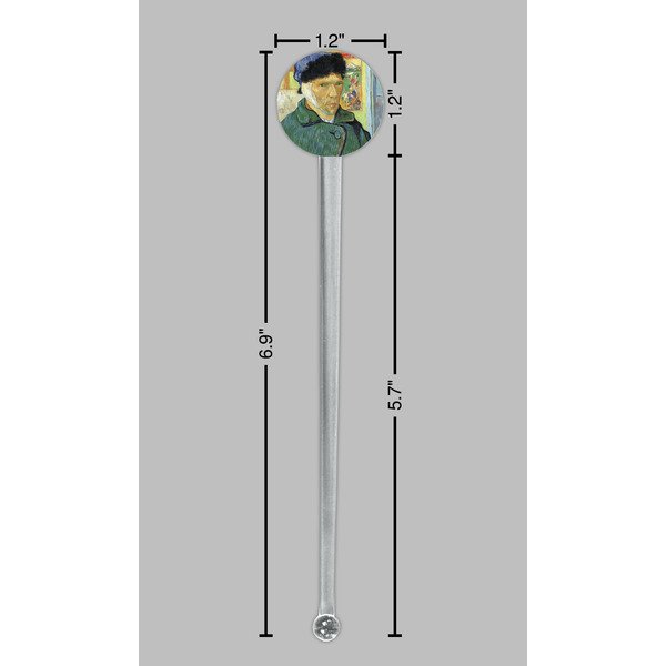 Van Gogh's Self Portrait with Bandaged Ear Clear Plastic 7" Stir Stick - Round - Dimensions