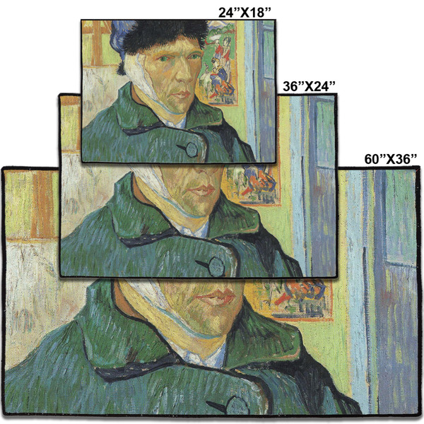 Van Gogh's Self Portrait with Bandaged Ear Door Mats - Size Comparison