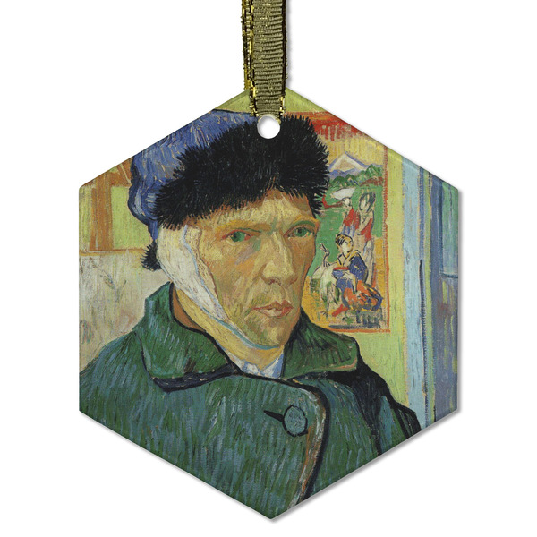 Van Gogh's Self Portrait with Bandaged Ear Frosted Glass Ornament - Hexagon