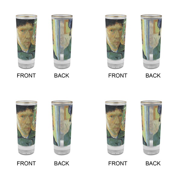 Van Gogh's Self Portrait with Bandaged Ear Glass Shot Glass - 2oz - Set of 4 - Front & Back