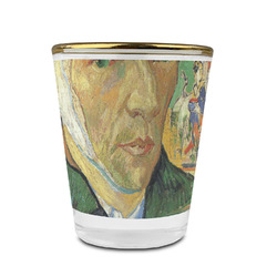 Van Gogh's Self Portrait with Bandaged Ear Glass Shot Glass - 1.5 oz - with Gold Rim - Set of 4