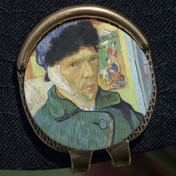 Van Gogh's Self Portrait with Bandaged Ear Golf Ball Marker Hat Clip - Gold - Close Up