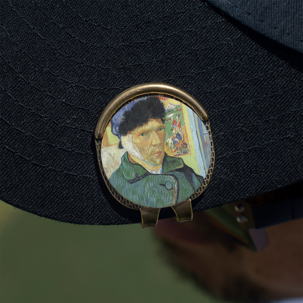 Van Gogh's Self Portrait with Bandaged Ear Golf Ball Marker Hat Clip - Gold - On Hat