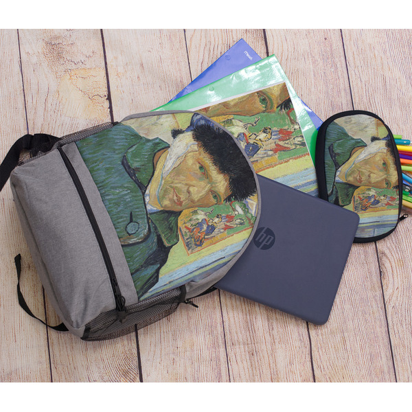 Van Gogh's Self Portrait with Bandaged Ear Large Backpack - Gray - With Stuff