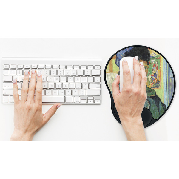 Van Gogh's Self Portrait with Bandaged Ear Mouse Pad with Wrist Rest - LIFESYTLE 2 (in use)