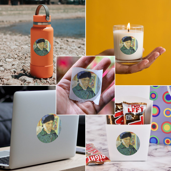 Van Gogh's Self Portrait with Bandaged Ear Multipurpose Round Labels - In Context