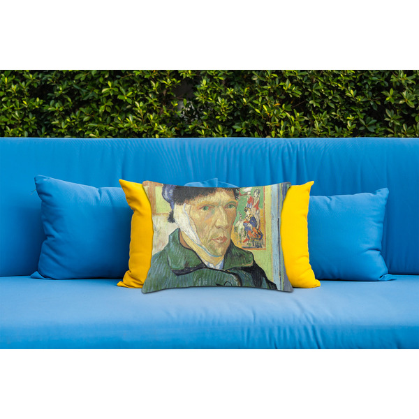 Van Gogh's Self Portrait with Bandaged Ear Outdoor Throw Pillow  - LIFESTYLE (Rectangular - 20x14)