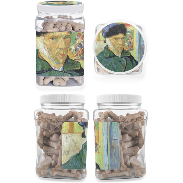 Van Gogh's Self Portrait with Bandaged Ear Pet Treat Jar - Multiple Angles