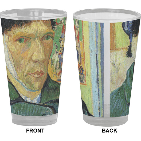 Van Gogh's Self Portrait with Bandaged Ear Pint Glass - Full Color - Front & Back Views