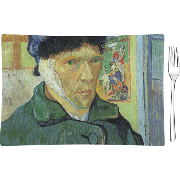 Custom Van Gogh's Self Portrait with Bandaged Ear Rectangular Glass Appetizer / Dessert Plate - Single or Set