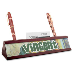 Van Gogh's Self Portrait with Bandaged Ear Red Mahogany Nameplate with Business Card Holder