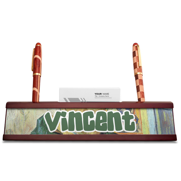 Van Gogh's Self Portrait with Bandaged Ear Red Mahogany Nameplates with Business Card Holder - Straight