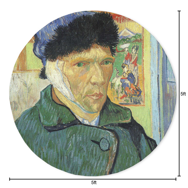 Van Gogh's Self Portrait with Bandaged Ear Round 5ft Indoor Rug - Dimensions