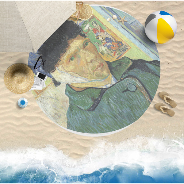 Van Gogh's Self Portrait with Bandaged Ear Round Beach Towel Lifestyle