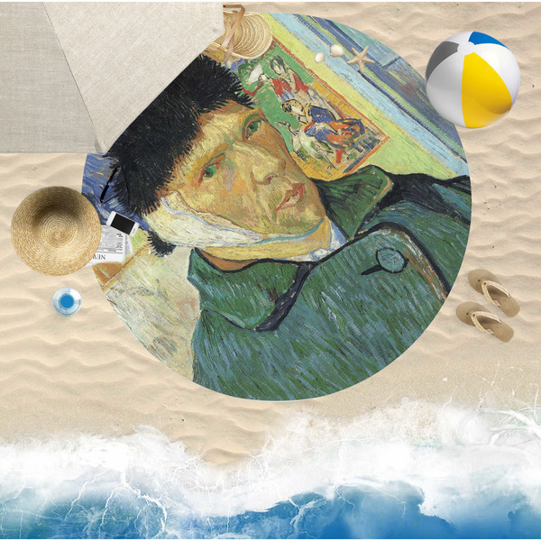 Van Gogh's Self Portrait with Bandaged Ear Round Beach Towel Lifestyle