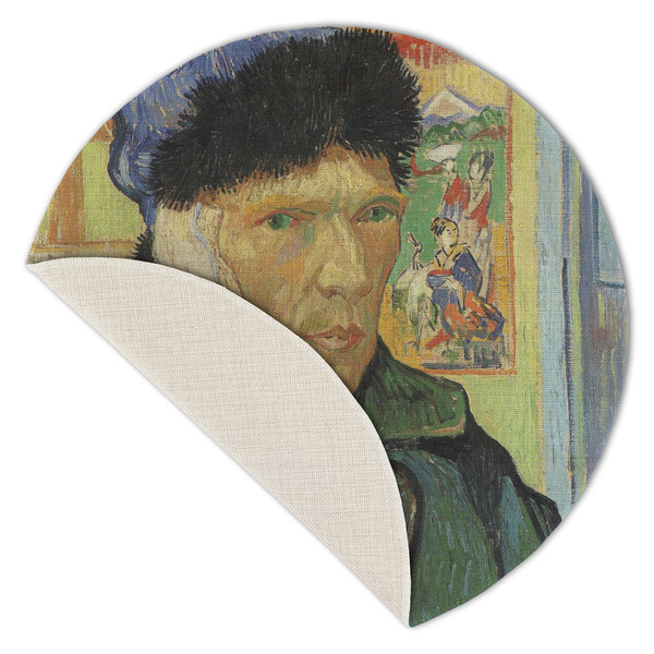 Van Gogh's Self Portrait with Bandaged Ear Round Linen Placemats - Front (folded corner single sided)