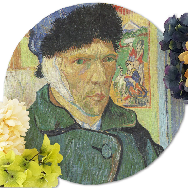 Van Gogh's Self Portrait with Bandaged Ear Round Linen Placemats - Front (w flowers)