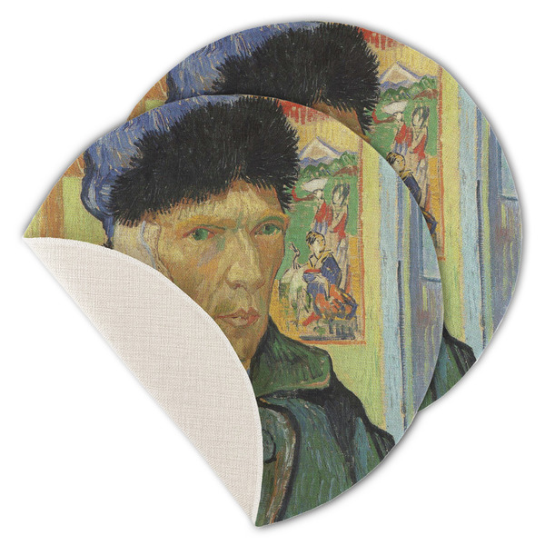 Custom Van Gogh's Self Portrait with Bandaged Ear Round Linen Placemat - Single Sided - Set of 4