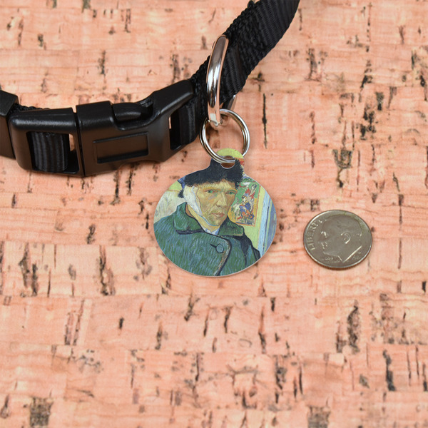 Van Gogh's Self Portrait with Bandaged Ear Round Pet ID Tag - Small - In Context