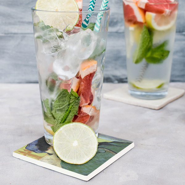 Van Gogh's Self Portrait with Bandaged Ear Set of 4 Stone Coasters - In Context View