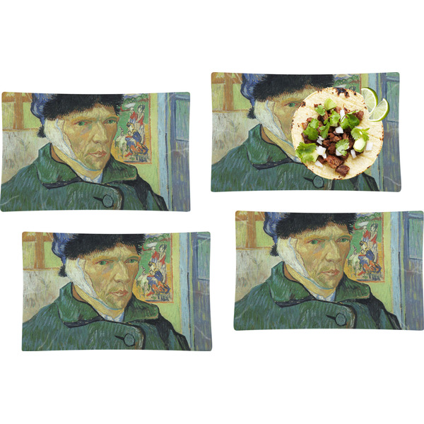 Custom Van Gogh's Self Portrait with Bandaged Ear Set of 4 Glass Rectangular Lunch / Dinner Plate
