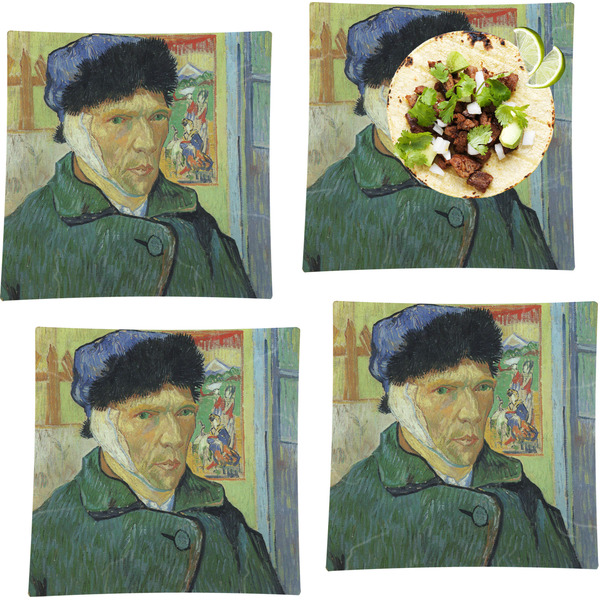 Custom Van Gogh's Self Portrait with Bandaged Ear Set of 4 Glass Square Lunch / Dinner Plate 9.5"