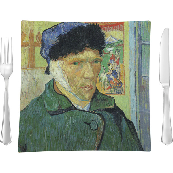 Custom Van Gogh's Self Portrait with Bandaged Ear 9.5" Glass Square Lunch / Dinner Plate - Single or Set of 4
