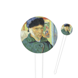 Van Gogh's Self Portrait with Bandaged Ear 4" Round Plastic Food Picks - White - Double Sided