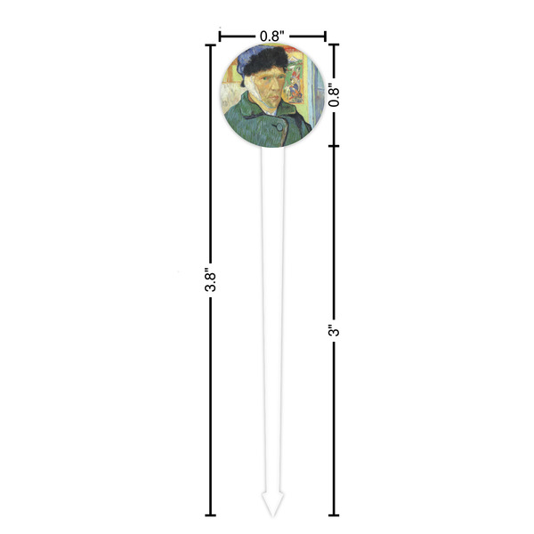 Van Gogh's Self Portrait with Bandaged Ear White Plastic 4" Food Pick - Round - Dimensions