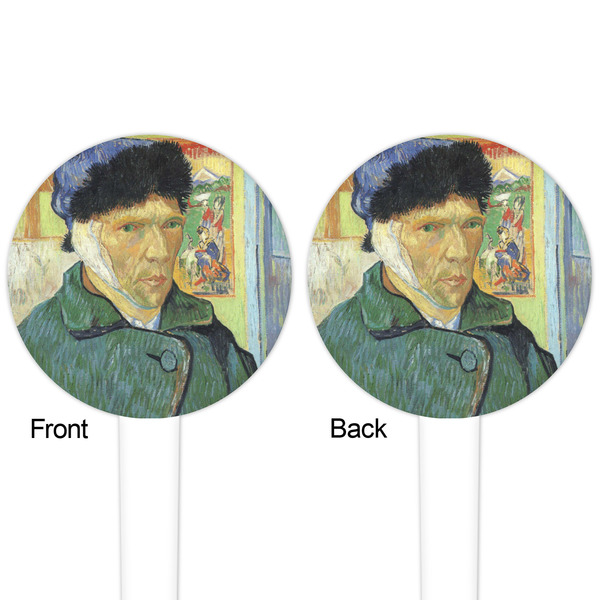 Van Gogh's Self Portrait with Bandaged Ear White Plastic 4" Food Pick - Round - Double Sided - Front & Back