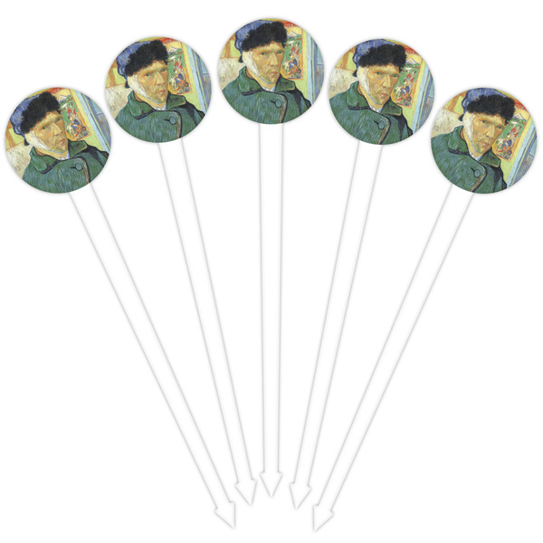 Van Gogh's Self Portrait with Bandaged Ear White Plastic 4" Food Pick - Round - Fan View