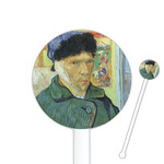 Van Gogh's Self Portrait with Bandaged Ear 5.5" Round Plastic Stir Sticks - White - Single Sided