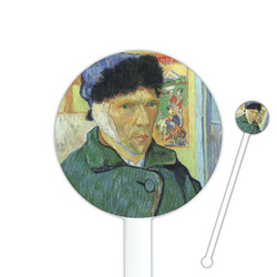Van Gogh's Self Portrait with Bandaged Ear 5.5" Round Plastic Stir Sticks - White - Single Sided